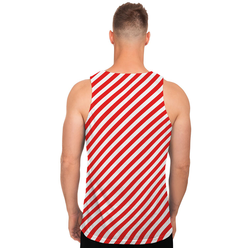 Red And White Candy Cane Striped Print Men's Tank Top