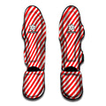 Red And White Candy Cane Striped Print Muay Thai Shin Guards
