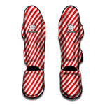 Red And White Candy Cane Striped Print Muay Thai Shin Guard