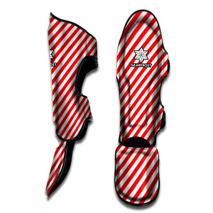 Red And White Candy Cane Striped Print Muay Thai Shin Guard