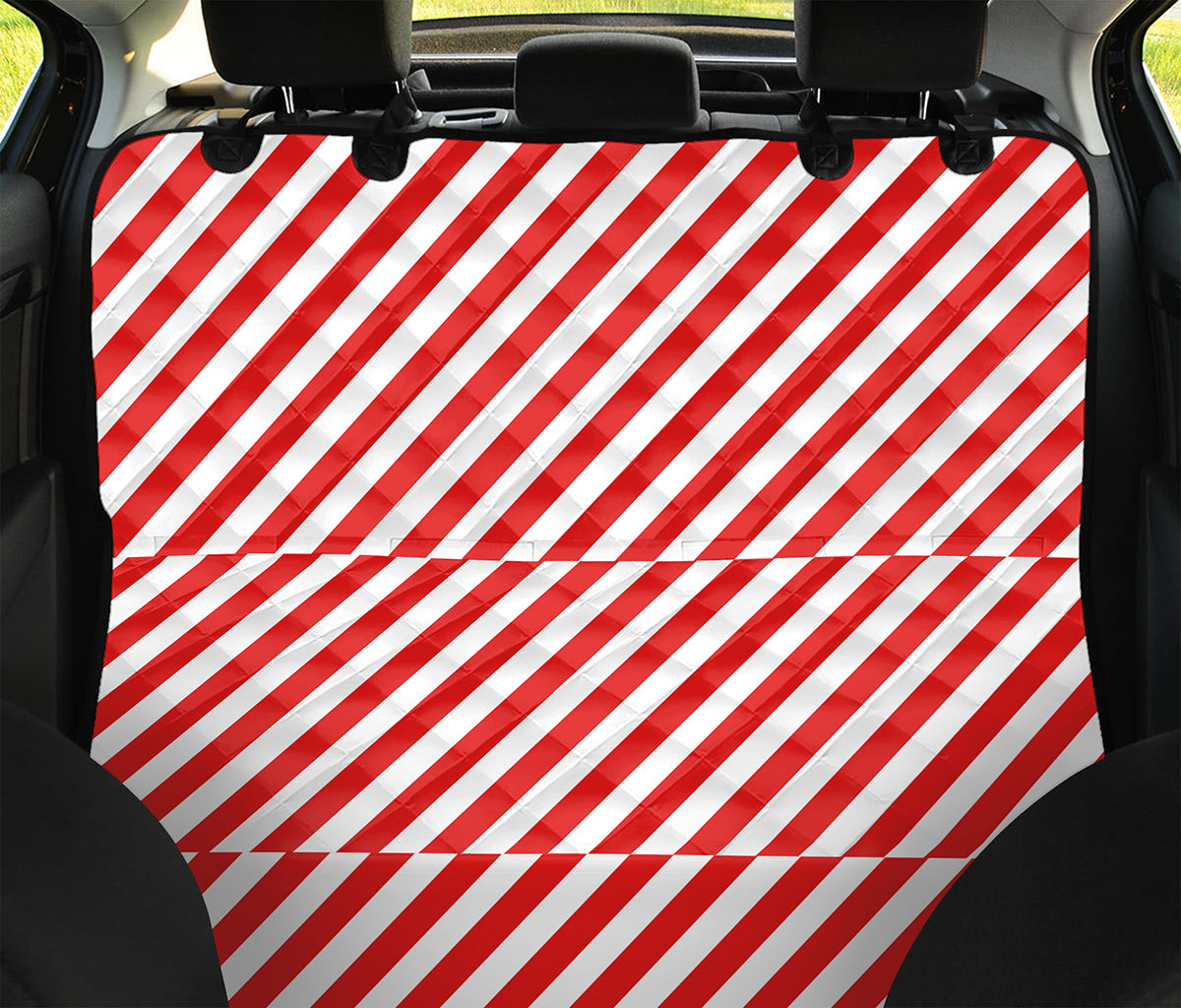 Red And White Candy Cane Striped Print Pet Car Back Seat Cover
