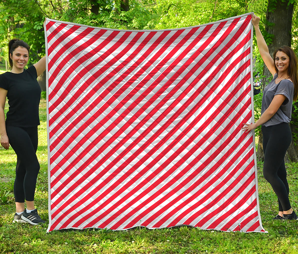 Red And White Candy Cane Striped Print Quilt
