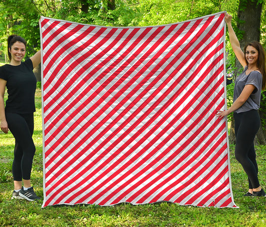 Red And White Candy Cane Striped Print Quilt