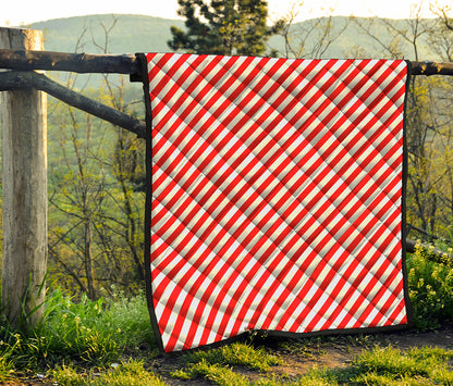 Red And White Candy Cane Striped Print Quilt