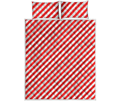 Red And White Candy Cane Striped Print Quilt Bed Set