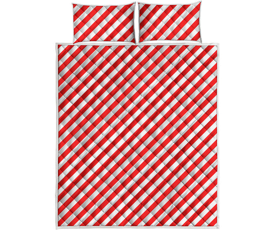Red And White Candy Cane Striped Print Quilt Bed Set