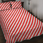 Red And White Candy Cane Striped Print Quilt Bed Set