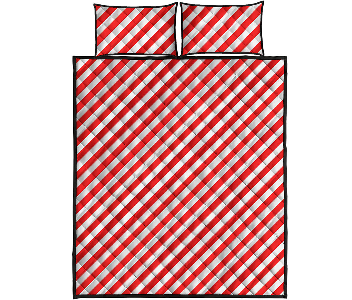 Red And White Candy Cane Striped Print Quilt Bed Set