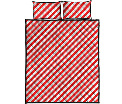 Red And White Candy Cane Striped Print Quilt Bed Set