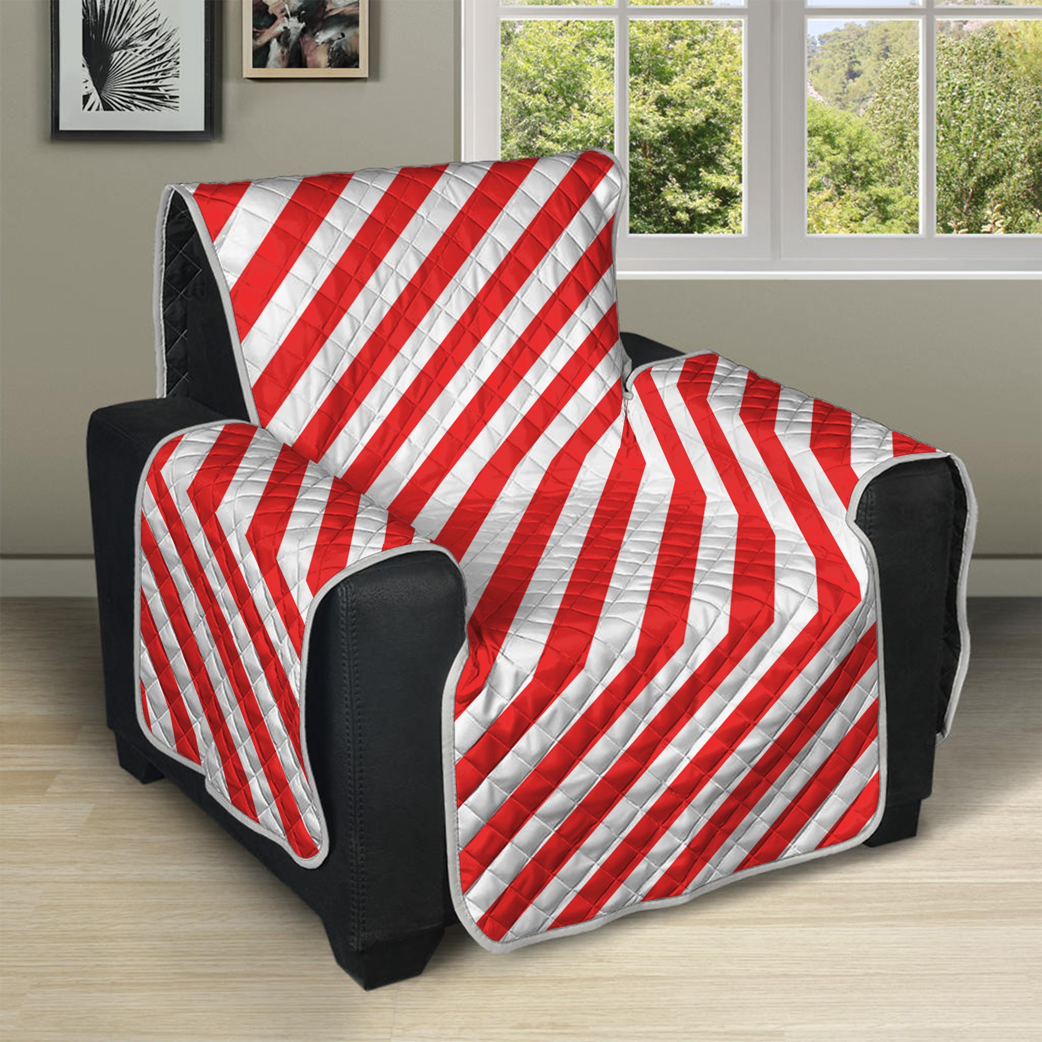 Red And White Candy Cane Striped Print Recliner Protector