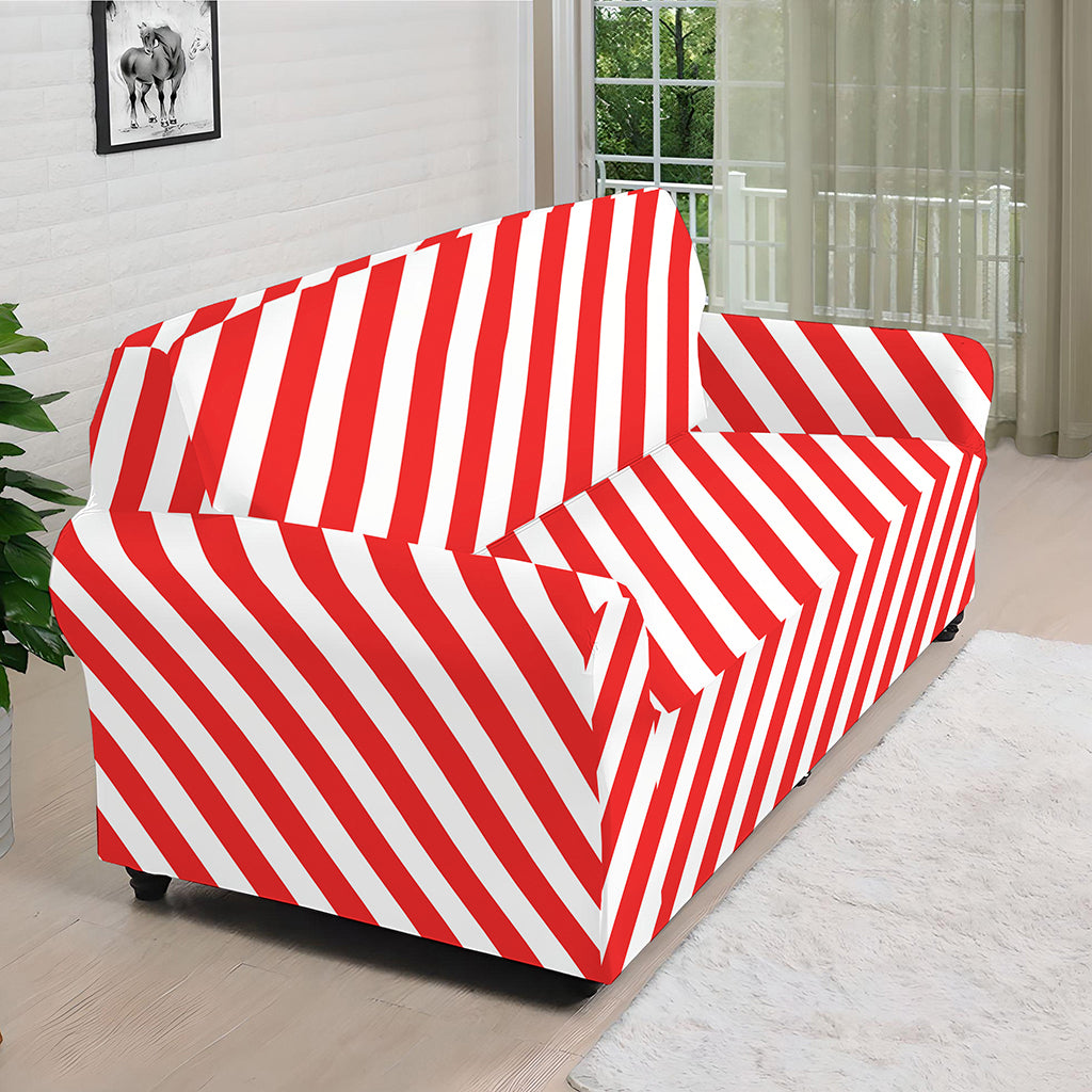 Red And White Candy Cane Striped Print Sofa Cover