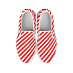 Red And White Candy Cane Striped Print White Slip On Shoes