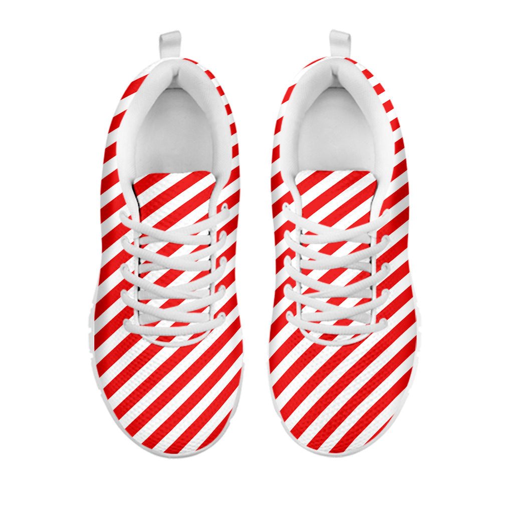 Red And White Candy Cane Striped Print White Sneakers