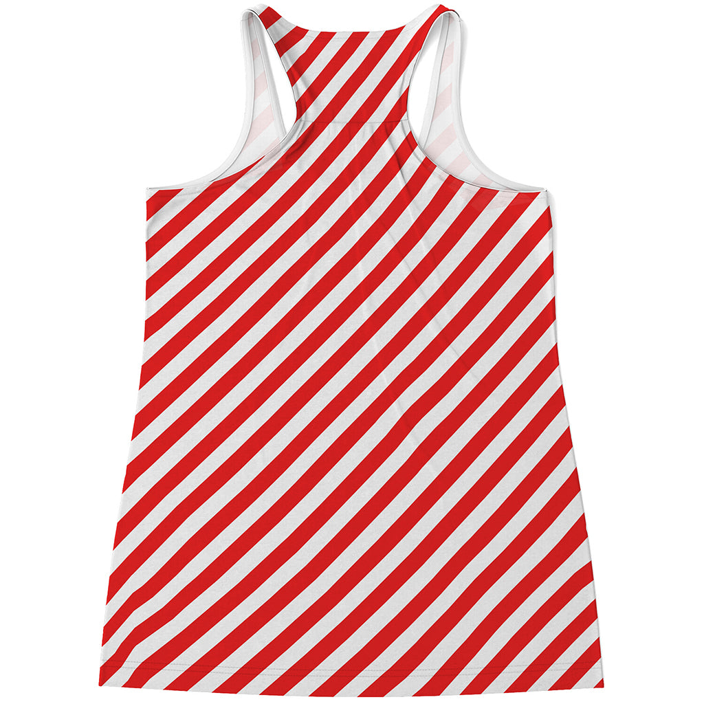 Red And White Candy Cane Striped Print Women's Racerback Tank Top
