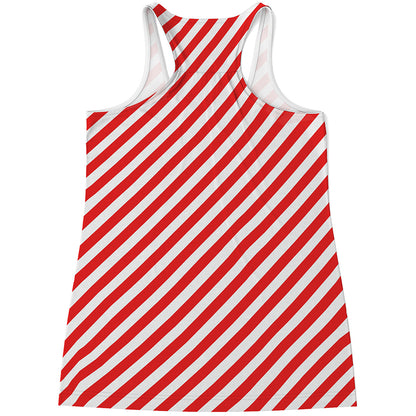 Red And White Candy Cane Striped Print Women's Racerback Tank Top