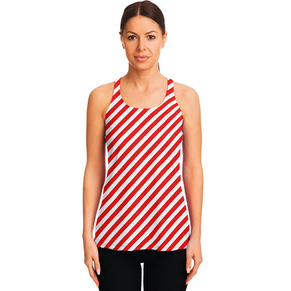 Red And White Candy Cane Striped Print Women's Racerback Tank Top
