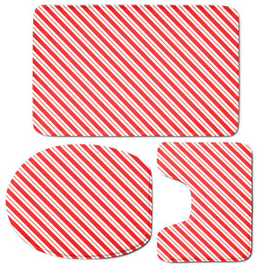 Red And White Candy Cane Stripes Print 3 Piece Bath Mat Set