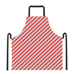 Red And White Candy Cane Stripes Print Apron