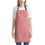 Red And White Candy Cane Stripes Print Apron