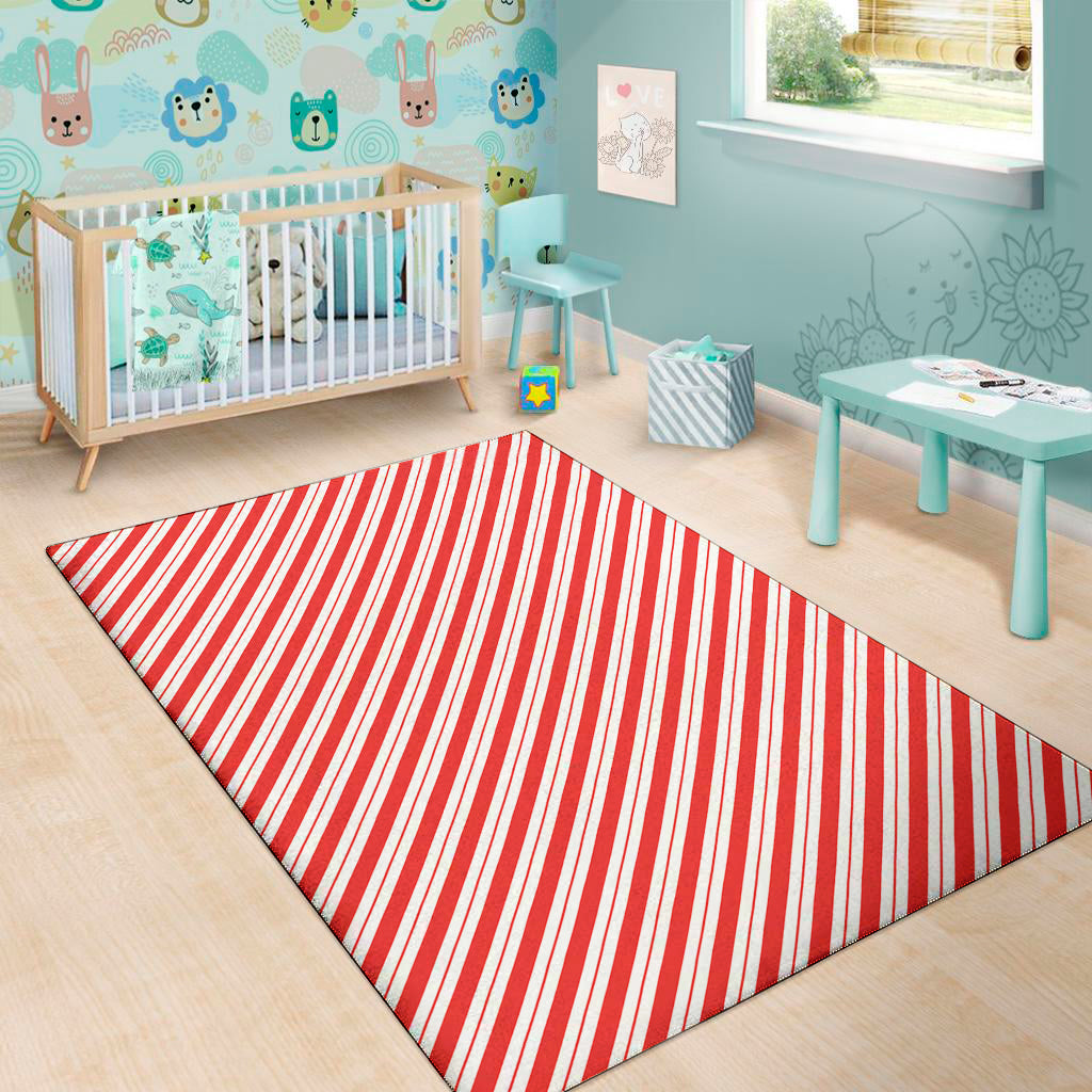 Red And White Candy Cane Stripes Print Area Rug