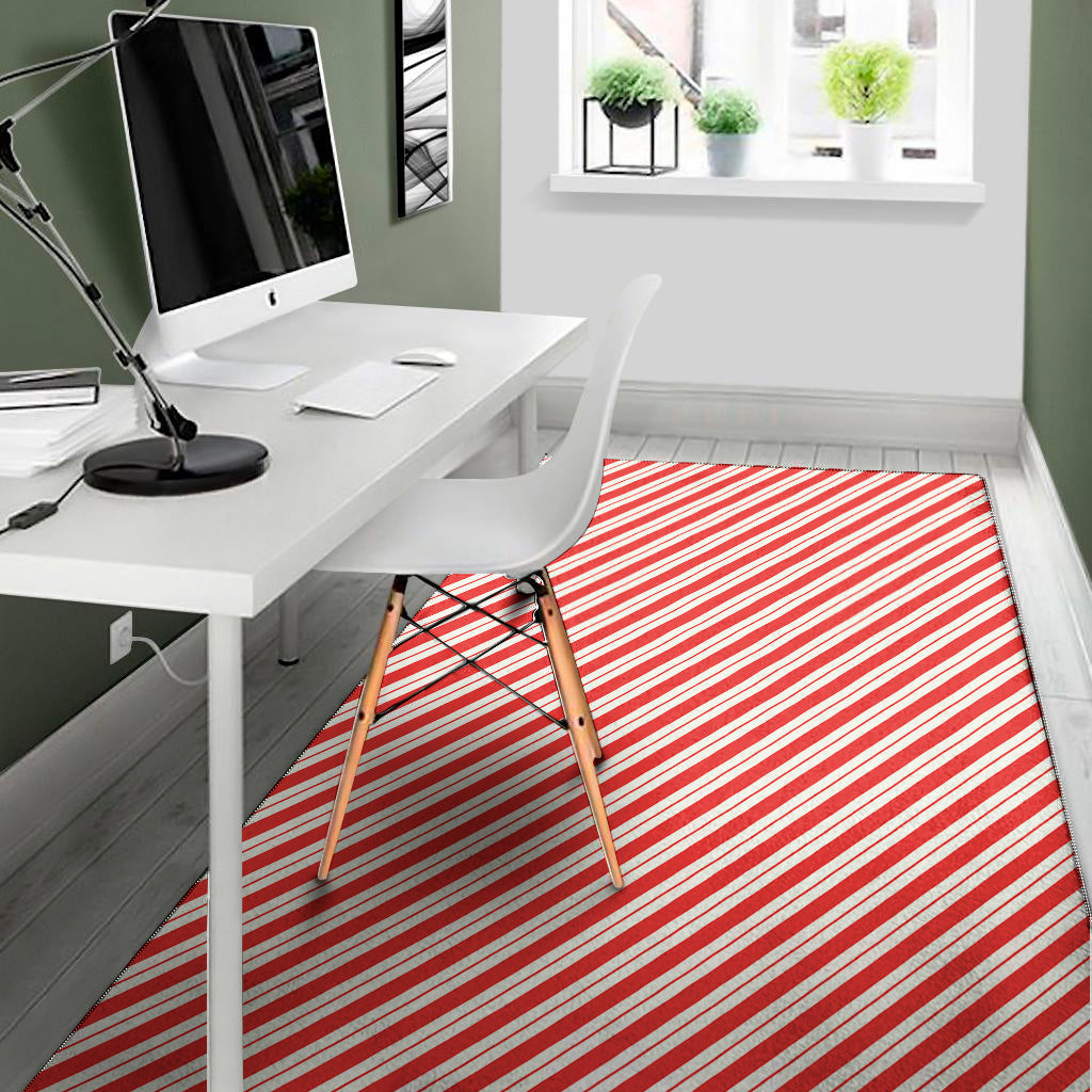 Red And White Candy Cane Stripes Print Area Rug