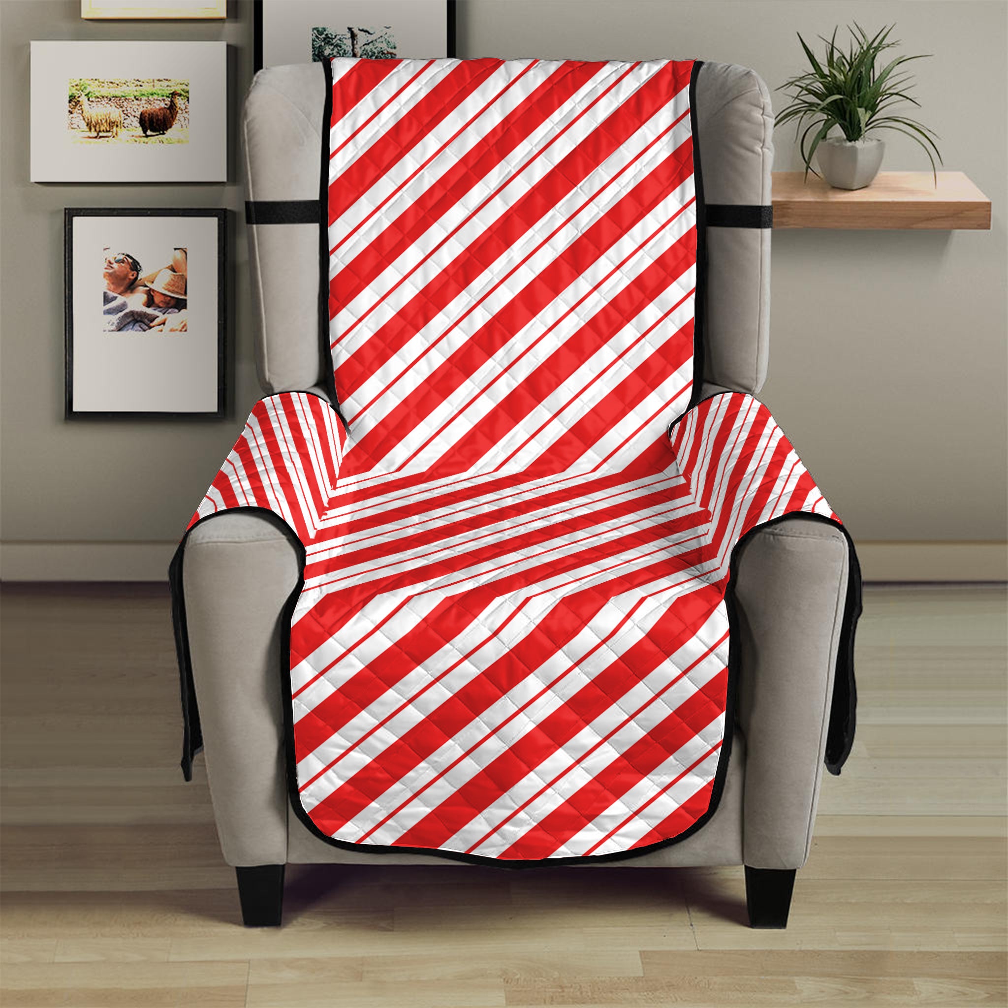 Red And White Candy Cane Stripes Print Armchair Protector