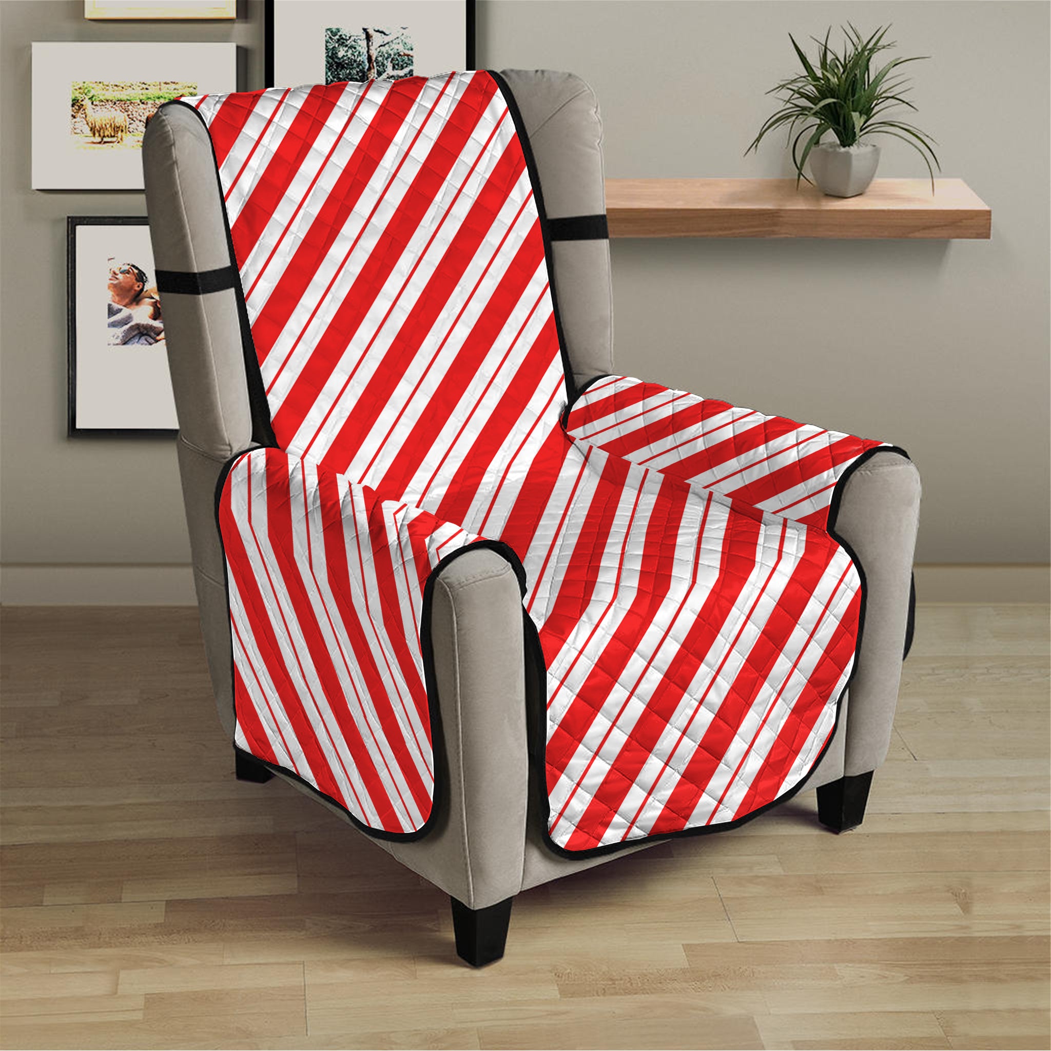 Red And White Candy Cane Stripes Print Armchair Protector