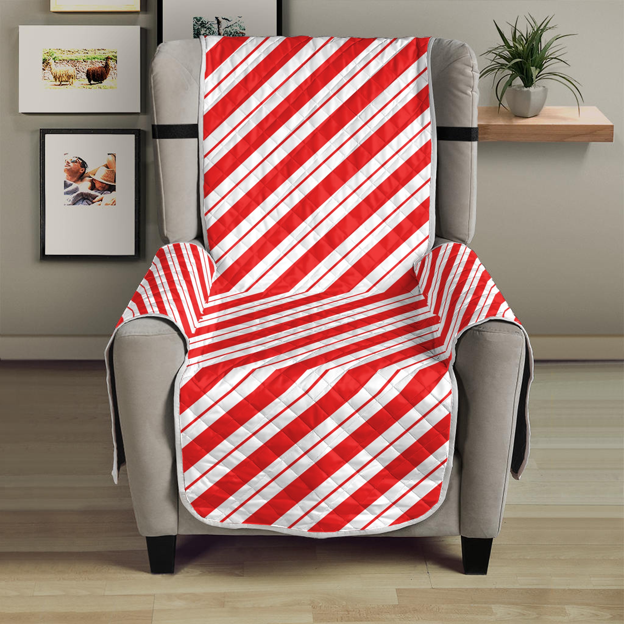 Red And White Candy Cane Stripes Print Armchair Protector