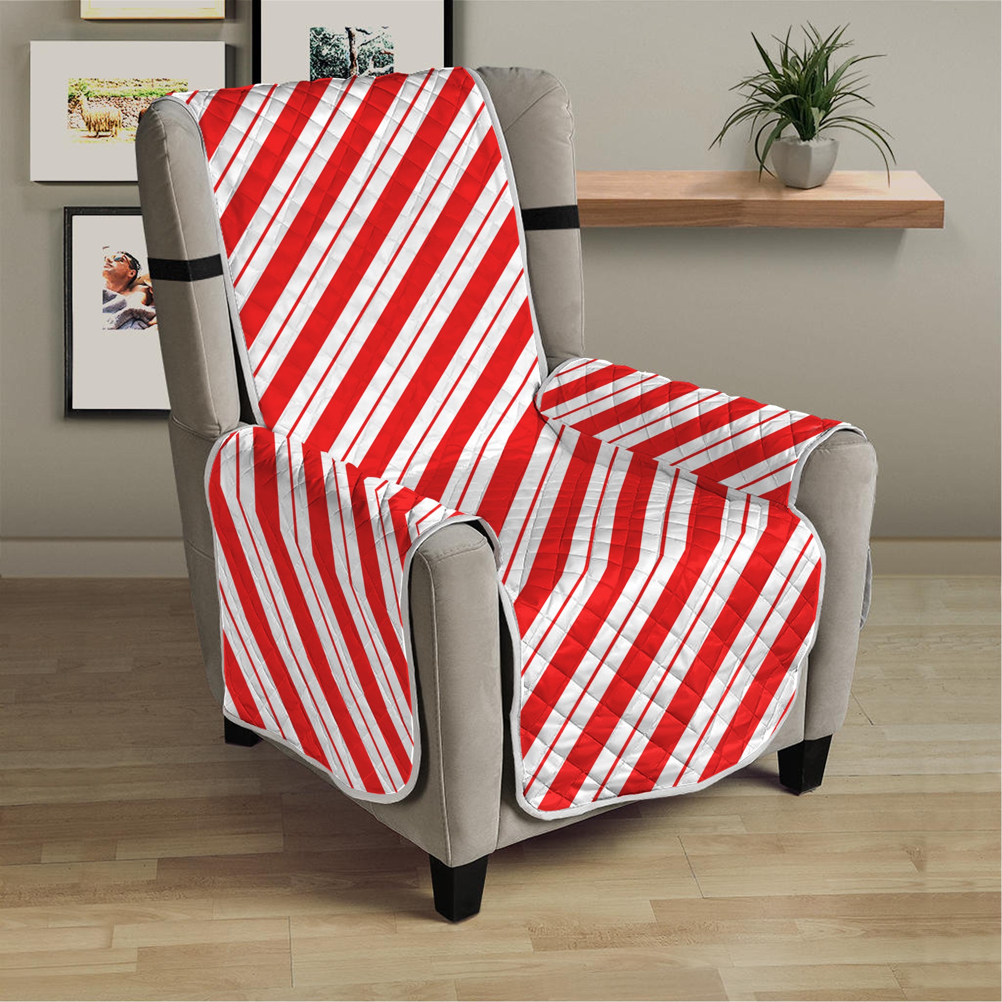 Red And White Candy Cane Stripes Print Armchair Protector