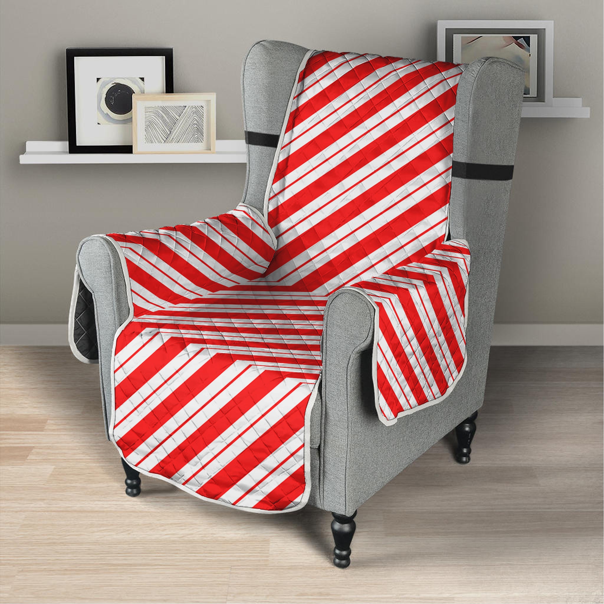 Red And White Candy Cane Stripes Print Armchair Protector