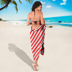 Red And White Candy Cane Stripes Print Beach Sarong Wrap