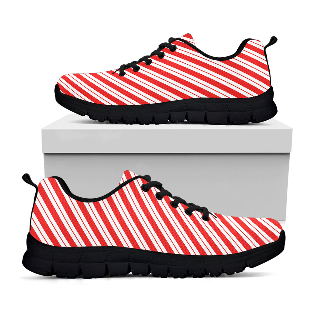 Red And White Candy Cane Stripes Print Black Sneakers