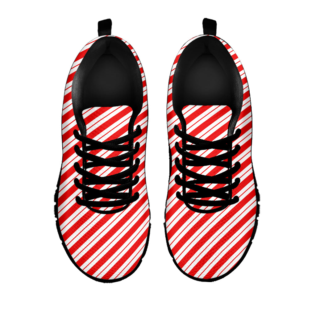 Red And White Candy Cane Stripes Print Black Sneakers