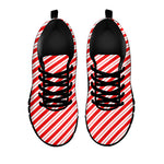 Red And White Candy Cane Stripes Print Black Sneakers