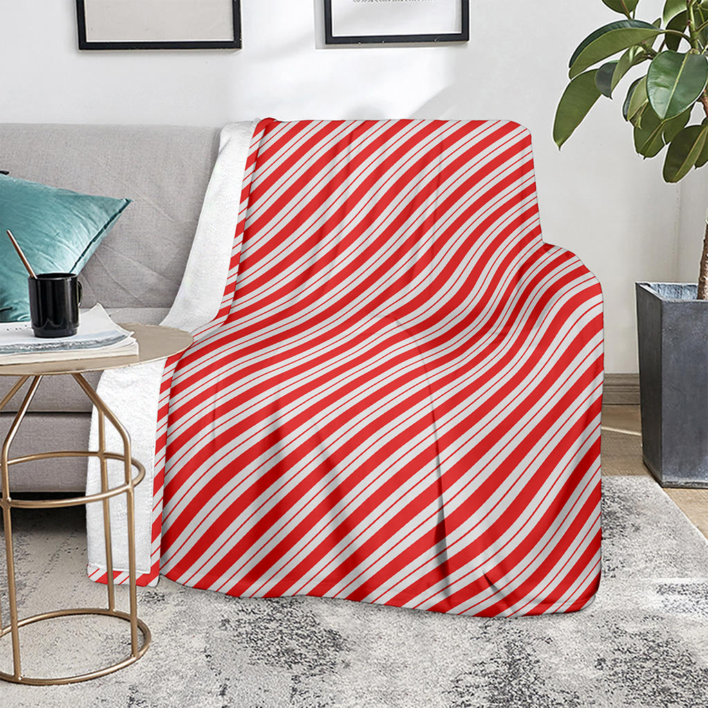 Red And White Candy Cane Stripes Print Blanket