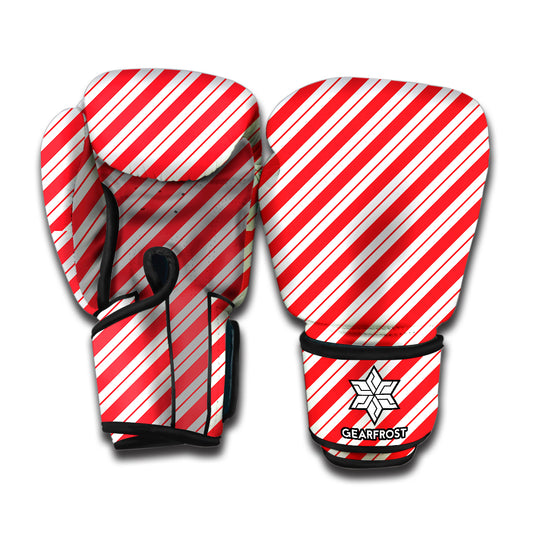Red And White Candy Cane Stripes Print Boxing Gloves
