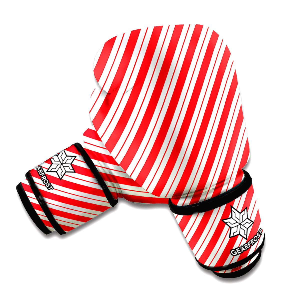 Red And White Candy Cane Stripes Print Boxing Gloves