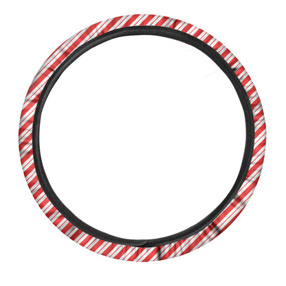 Red And White Candy Cane Stripes Print Car Steering Wheel Cover