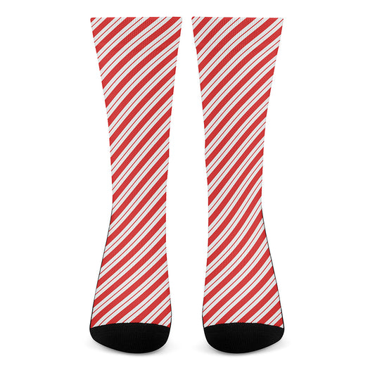 Red And White Candy Cane Stripes Print Crew Socks