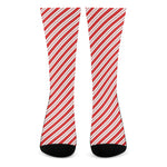 Red And White Candy Cane Stripes Print Crew Socks