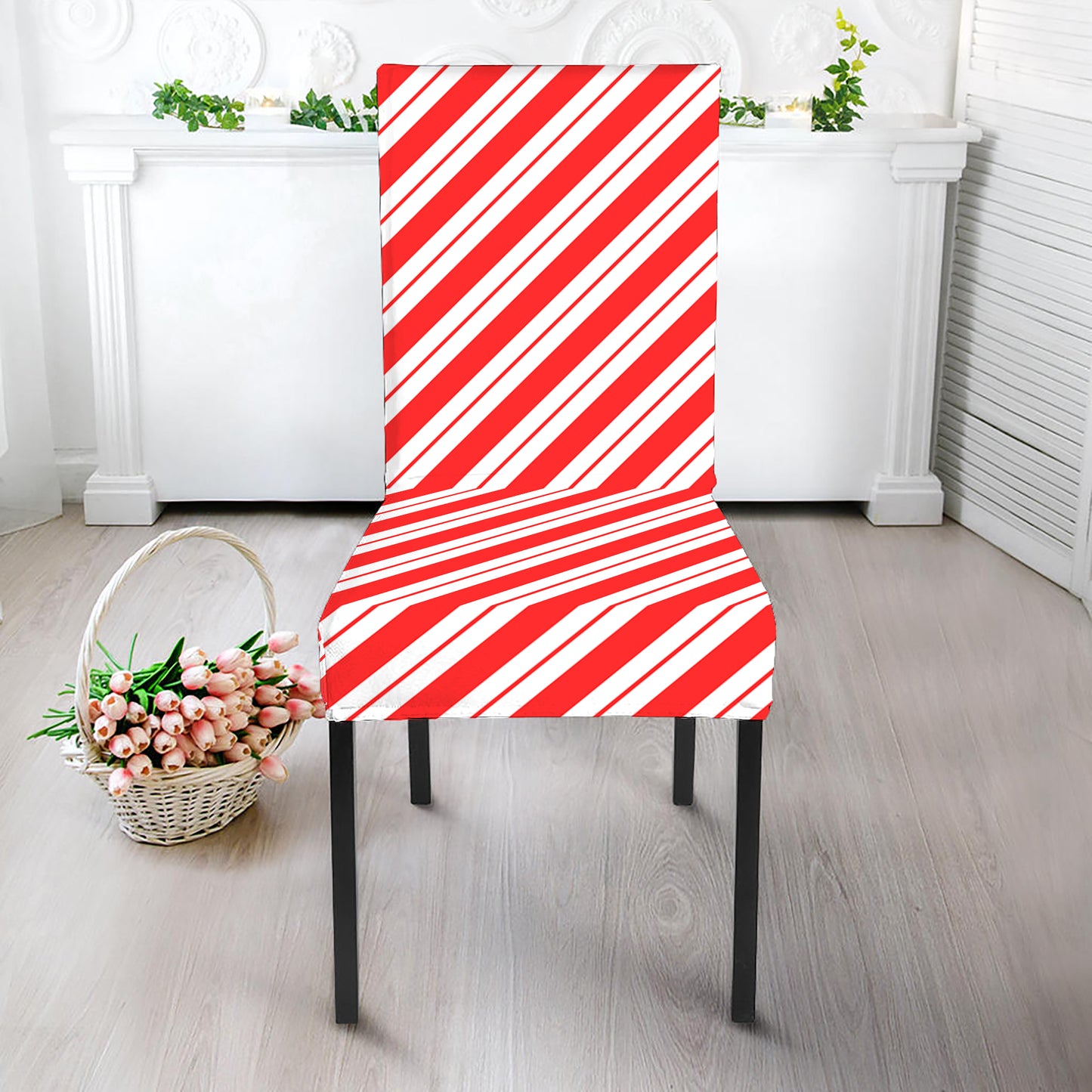 Red And White Candy Cane Stripes Print Dining Chair Slipcover
