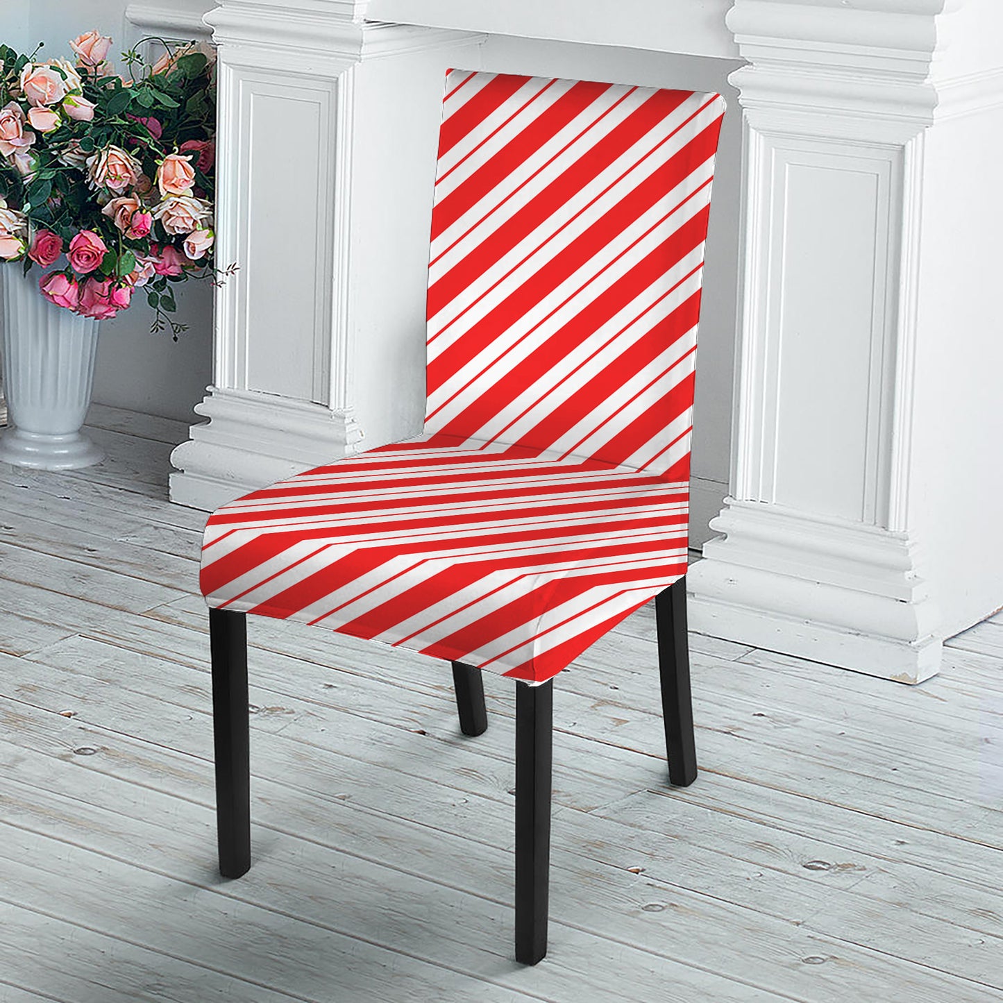 Red And White Candy Cane Stripes Print Dining Chair Slipcover