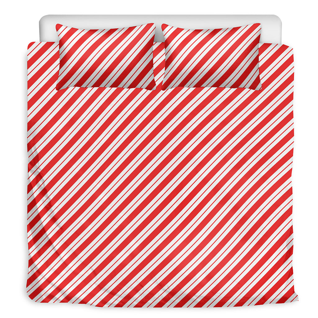 Red And White Candy Cane Stripes Print Duvet Cover Bedding Set