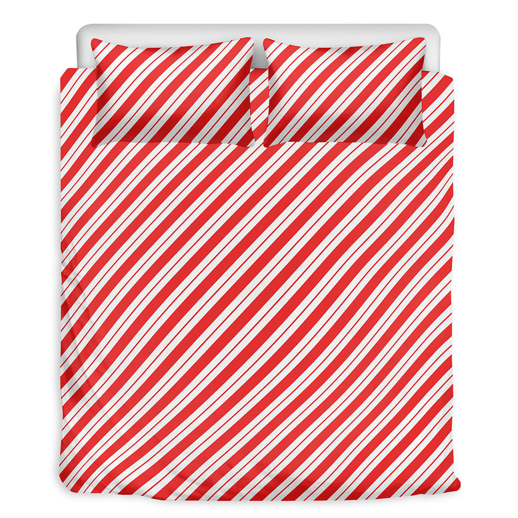 Red And White Candy Cane Stripes Print Duvet Cover Bedding Set