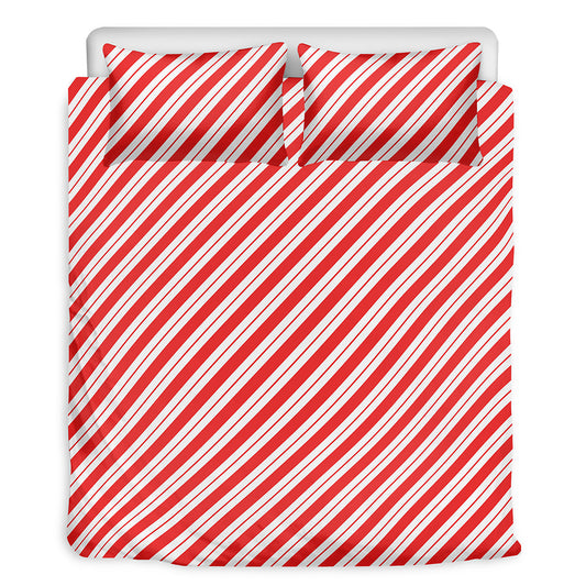 Red And White Candy Cane Stripes Print Duvet Cover Bedding Set