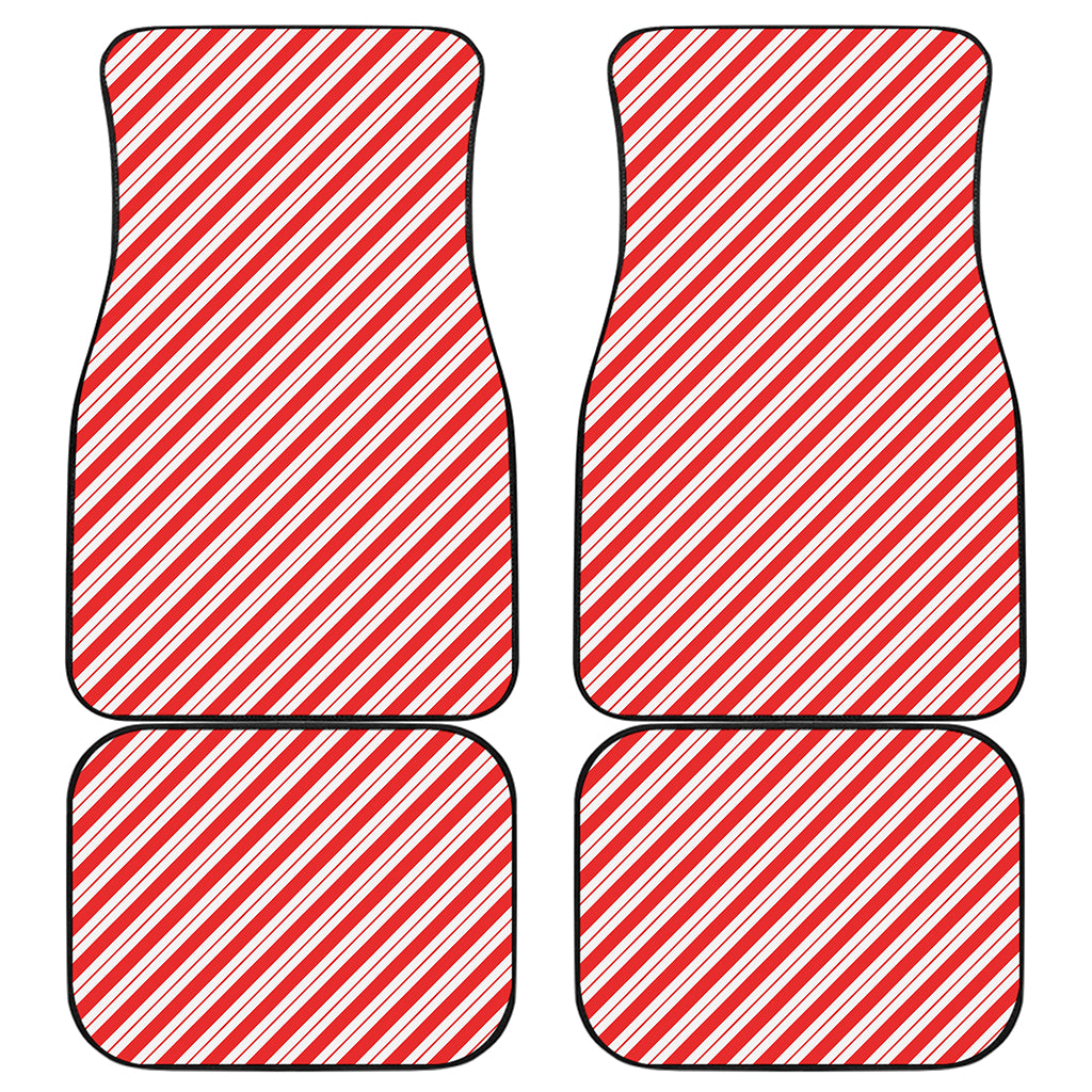 Red And White Candy Cane Stripes Print Front and Back Car Floor Mats