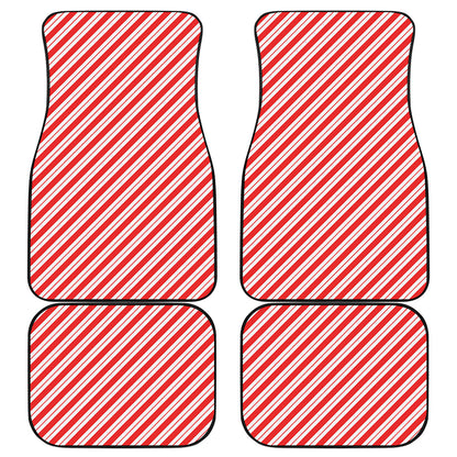 Red And White Candy Cane Stripes Print Front and Back Car Floor Mats