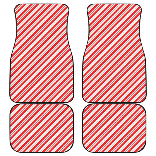 Red And White Candy Cane Stripes Print Front and Back Car Floor Mats