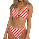 Red And White Candy Cane Stripes Print Front Bow Tie Bikini