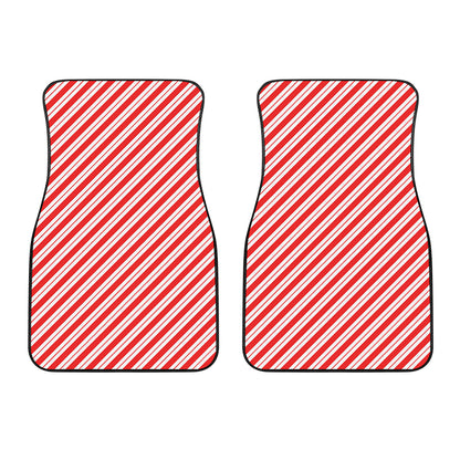 Red And White Candy Cane Stripes Print Front Car Floor Mats